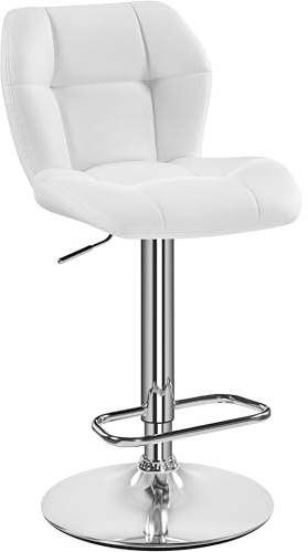 Yaheetech Barhocker 1x Barstuhl Höhenverstellbar mit Rückenlehne Weiß | 360° Drehstuhl, Küchenstühle mit Fußstütze, aus PU-Kunstleder, Sitzhöhe 62,5 cm - 84,5 cm, für die Küche