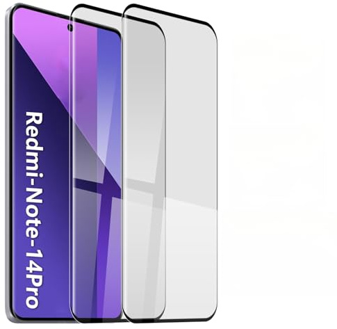 HCT STYLE 3D Tempered Glass Screen Protector for Curved 6.67 Inch Smartphone Screens - For Xiaomi Redmi Note 14 Pro, Pack of 2 with Cleaning Cloths and Dust Stickers