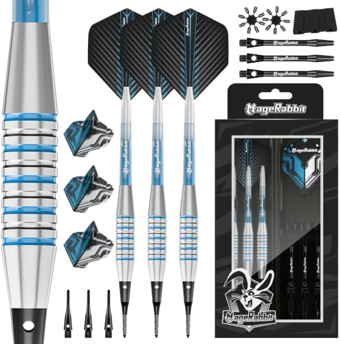 MageRabbit Softdarts set, 18 gram professionella dartpilar med plastspets, standardstorlek, 15 dartflaggor i 5 färger, för elektronisk darttavla