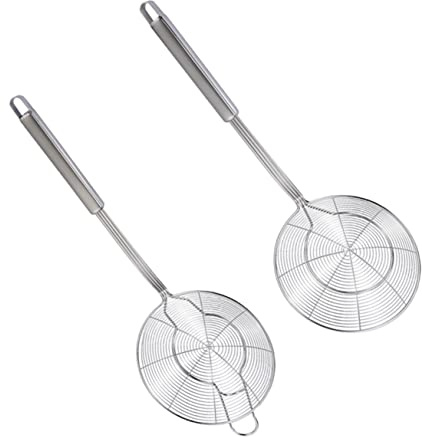 POPETPOP 2 piezas Cucharón de Colador Inoxidable Espumadera Fina para Cocinar para Freír y Escurrir Pastas Mango Antiscaldante Utensilio de Cocina Resistente y Duradero