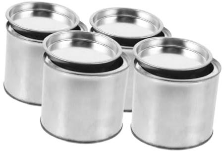 NUOBESTY 4Pcs Small Metal Paint Cans with Lids Durable Round Tin Buckets for Reusable Paint Storage for DIY Crafts Painting Ink Mixing and More
