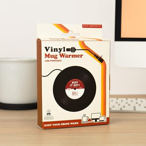 Gift Republic Chauffe-Tasse USB – Design rétro en Vinyle – Garde Le café et Le thé au Chaud à Votre Bureau – Chauffe-Boisson Chaude alimenté par USB – Cadeau Amusant pour Les Amateurs de Musique et