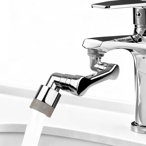 VELLUSTRA Wasserhahn Aufsatz, Schwenkbar Verlängerung, 1080 Grad Drehbarer Multifunktionaler Verlängerungshahn, Rotierender Wasserhahn, Luftsprudler, für Brause, Küche und Bad Wasserhähne