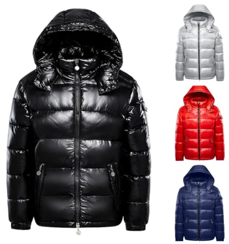 Daunenjacke Herren, Puffer Jacke Herren - Glänzende Daunenjacke Damen Winterjacke Schwarz Winter Jacken Mit Kapuze Steppjacke Outdoorjacke Wintermantel Gesteppte Wattierte Mantel, Schwarz
