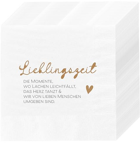 Servietten 'Lieblingszeit' 80er Set | 33x33cm 3-lagig Papierserviette weiß schwarz gold Herz | Tischdeko für Freunde und Familie (1 x 80er Set Servietten Lieblingszeit)