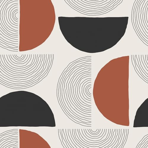 VEELIKE Boho Halbkreisförmige Geometrische Tapete Selbstklebend Tapete Geometrische Muster Gebrannte Orange Schwarz Mustertapete Minimalistische Fototapete Schlafzimmer Badezimmer 44. 5 cm × 300 cm