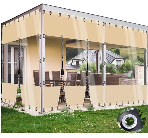 Abdeckplane Transparent Wasserdicht mit Ösen & Reißverschluss - Terrassenplane, LKW Plane & Balkon Regenschutz nach Maß - für Pavillon, Zeltplane, Gewächshaus (0.5mm/0.35mm)