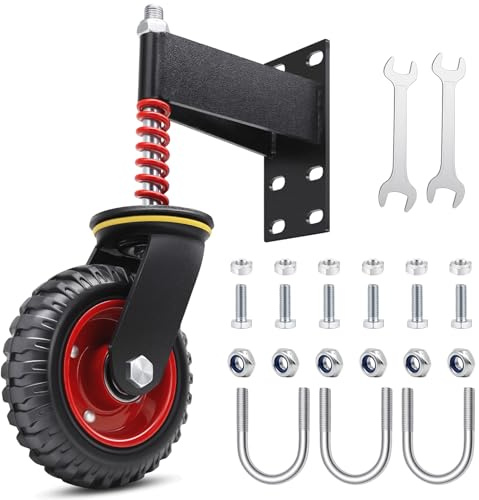Humagineer 150mm Roulette de Portail Lourde avec Ressort et Graisseur, 200kg Capacité, Roue Noire Caoutchouc pour Roulement Silencieux Sur Sol IrréGulier, Gazon, Gravier, pour Portails Bois et MéTal