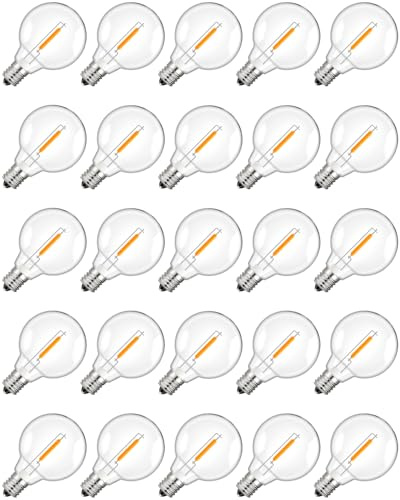 Hcnew Ampoules LED G40 pour Guirlande Solaire Exterieur, Blanc Chaud 2700 K, 1 W équivalent à 5 W, 24V E12 Ampoule Decorative LED Pour Guirlande Guinguette solaires,Fêtes,Jardins,Mariage
