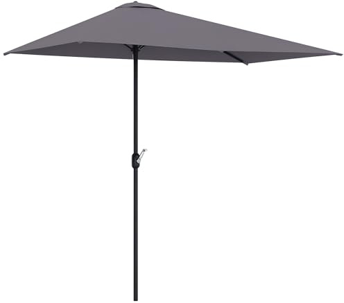 Outsunny Demi-Parasol Ø 230 cm, Parasol de Balcon Terrasse avec Manivelle, Protection Solaire UV Polyester pour Contre un Mur, Porche, Balcon, Gris