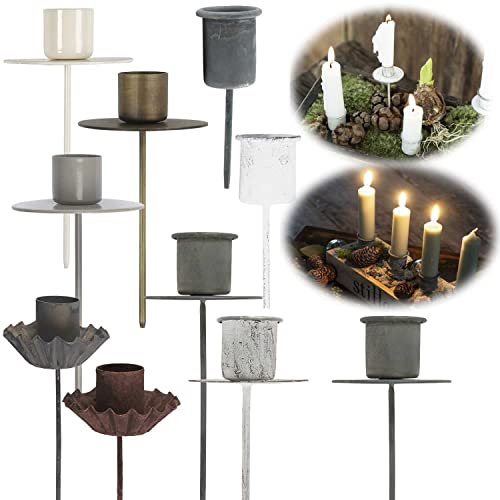 LS-LebenStil Stabkerzen-Halter Shabby Grau 15cm Metall Spieß Weihnachtsdeko Kerzenständer Kerzenleuchter Kerzenstecker Kerzenhalter Kerzenpicker Picker Piecker für Stabkerzen Adventskranz