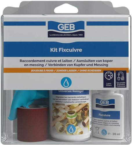 GEB Kit Fix Cuivre pour raccorder les canalisations lisses en cuivre et laiton sans soudure, sans chalumeau, sans pince | Brasure à froid