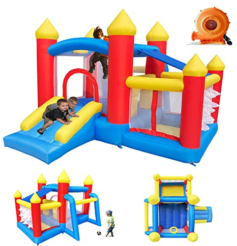 Baralir Inflatable Bounce House for Kids 3-6, Toddler Jumper with Slide and Ball Pit Water Pool(with Sun Cover), Perfect for Outdoor Indoor Kids Party - Blower Included