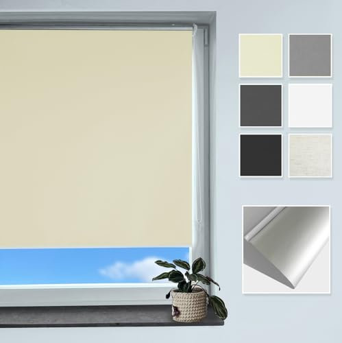 Rollmayer Verdunklungsrollo Thermorollo Klemmfix ohne Bohren, Seitenzugrollo Thermo Rollo für Fenster und Tür (Thermo-Creme - 50 x 150 cm - BxH)