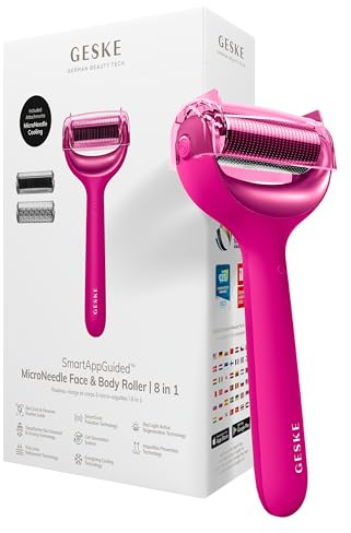 GESKE | SmartAppGuided™ MicroNeedle Face & Body Roller | 8 in 1 | Derma Roller | Elektrisches Microneedling | Nadelroller | Needleroller | Beauty Roller für Gesicht und Körper | kühlender Aufsatz