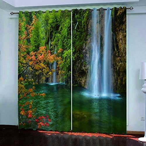 Vorhang, Kinderzimmer, 3D Grüner Dschungel-Wasserfall 140(B)X160(H) Cm Kindervorhänge Mit Ösen, Polyestervorhänge, Wärmeschutzvorhang, Blickdichter Vorhang Mit Ösen, Kindervorhänge Für Wohnzimmer, Sc
