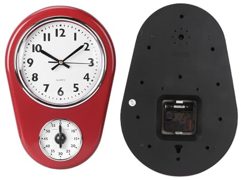 Qiilu Vintage Wand Große Uhr Hängende Uhr Home Küche Timer Küche Hangg Küchenuhr Rote Uhr Küchenuhr mit Timer Wand Rot