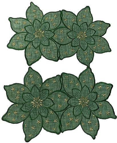 Aude Home Deckchen 2er Packung Decke Bestickt 30x45 oval mit Weihnachtsmotiv (30x45cm Oval)