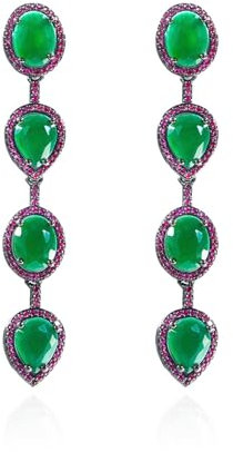 BAFAFA Pendientes largos elegantes con piedras de circonia cúbica y lágrima verde fucsia for mujer, accesorios de joyería for fiesta y boda