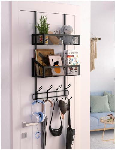 Couwilson Über den Türhaken Organizer Aufbewahrung - Über dem Türhänger für Garderobenständer, Über der Türaufbewahrung mit 12 Haken und 2 Netzkörben, für Badezimmer, Schlafzimmer, Küche, Büro