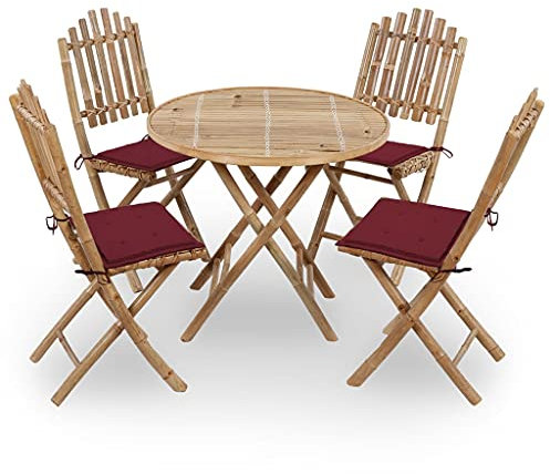 ULUYYUC Patio-Esszimmer-Set Bistro-Set Bar-Set für die Terrasse5-tlg. Garten-Essgruppe mit Kissen Klappbar Bambusgeeignet für Gärten, Hinterhöfe, Balkone