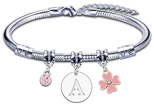 Bracelet pour Femme Fille A B C D E F G H I J K L M N O P Q R S T U V W X Y Z Bracelet Lettre Initiale Pendentif Cadeau pour Amie Fille Sœur Collegue Maman Couple Anniversaire Saint Valentin (1A)