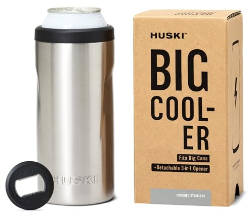 Huski Big Can Cooler | NEW | Premium 440ml & 500ml Beer & Energy Drink Cooler with Detachable 3-in-1 Opener | Triple Insulated | Keeps Cans up to 10x Colder | Doubles as a Tumbler (Brushed Stainless)