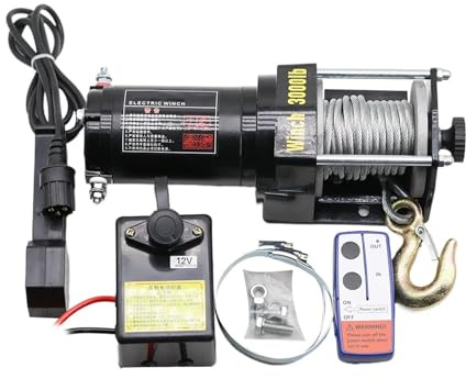 TIEOAXFT Cabrestante eléctrico de 3000 Libras, 12 V, 24 V, for grúa de autorrescate de vehículos, Control Remoto inalámbrico(24V)
