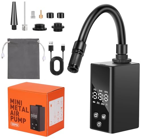 Adiwo Mini Bomba Eléctrica para Bicicleta, 120 PSI Bomba de Aire Portátil con Medidor, Recargable de Bicicleta Eléctrica, para Válvula Schrader y Presta, para Bicicletas de Carretera, Mountain Bike