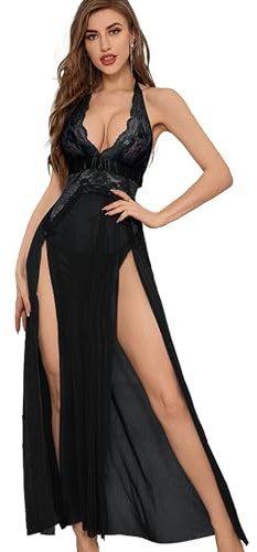 QeeFop Sexy Lingerie Donna Babydoll Indumenti da Notte Indumenti da Notte Slip Lingerie Spacco Laterale Sexy Donna Babydoll Abito al Ginocchio Abito Senza Maniche con Tanga Abbinato