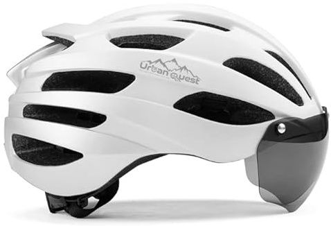 Urban Quest Casco da bici per adulti, per adulti, per uomini e donne, con visiera magnetica rimovibile, per mountain bike o bici da strada, colore: bianco
