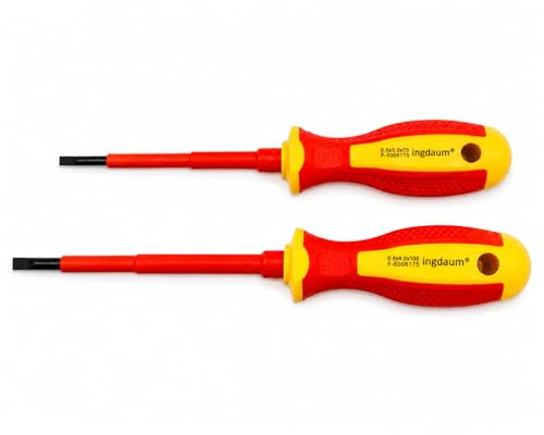 INGDAUM VDE Spårskruvmejsel – Isolerad 1000 V – IEC 60900 & GS-märkt – Professionell skruvmejsel för elektriker (0,5x3mm & 0,8x4 mm)