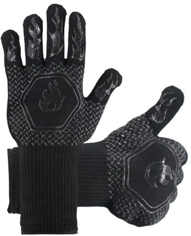 Gants de soudage résistants à la chaleur jusqu'à 800 °C – Protection double couche pour usage industriel, cuisine et atelier – Rouge/bleu/noir (noir)