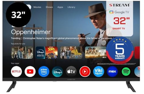 Stream System Google TV Smart 81 cm (32 Zoll), HD Ready, HDR10, rahmenlos (ohne Rahmen), Google Assistent, integrierter Chromecast, 5 Jahre Garantie - Modell S32EX1GH (2026)