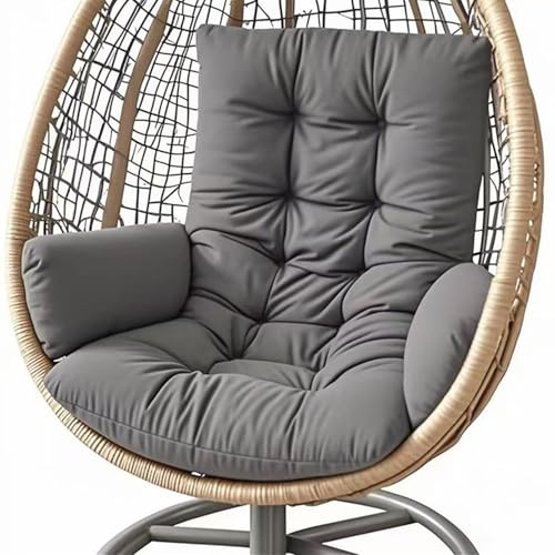 Genérico Cojín para Silla Colgante 10 cm con Lazos, Cojín para Sillón Huevo Resistente al Agua para Interior Exterior, Asiento Acolchado para Balcón, Jardín y Terraza Relax,Dark Gray