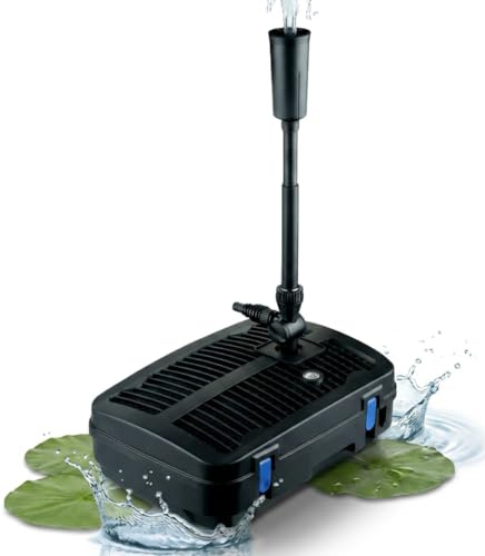 TEICHER Teichpumpe mit Filter und UV Lampe – All-in-One Teichfilter mit UV Lampe Pumpe UVC Klärer | 2500 L/h 11W | inkl. 3 Fontänenaufsätze für Teichfilteranlage