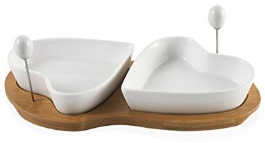 BRANDANI STORE UFFICIALE ANTIPASTIERA DUE CUORI BIANCA PORCELLANA CON SUPPORTO BAMBOO 55321