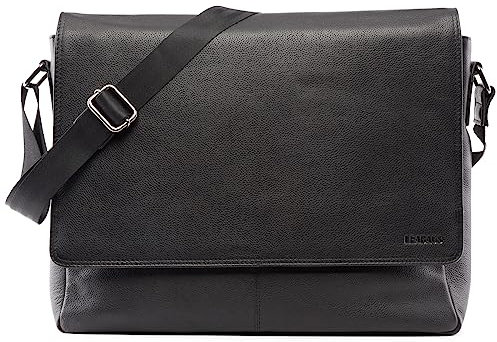 LEABAGS Leder Umhängetasche Herren I Arbeitstasche Herren I Laptoptasche Leder Herren bis 15 Zoll I Aktentasche Herren I Ledertasche Herren I Nappa Schwarz