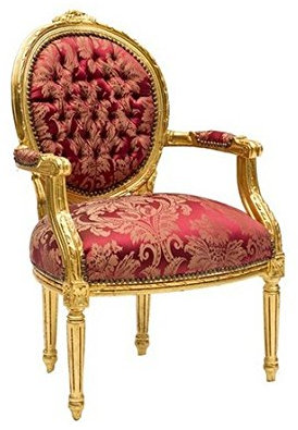 MAXIOCCASIONI Barocksessel im Luigi XVI Stil, Rot, Geblümt, Bequem und vielseitig, Holzrahmen, Damaststoffsitz, Gepolstert, Für Wohnzimmer, Entspannen, Essen
