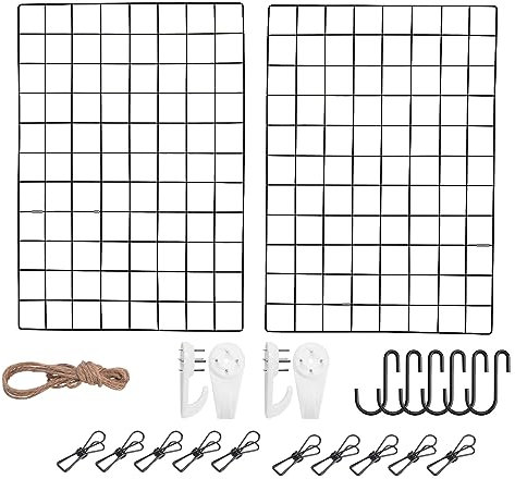 WUZILIN 2PCS Wandgitter Schwarz,Wanddekor, Multifunktionale Gitterwand, DIY Eisen Gitter der Fotowand Dekoration .Pinnwand Foto an der Memoboard Hängen in der Familie (45 * 65 cm)