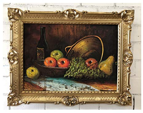 Lnxp Wunderschönes Gemälde Obst Wein Birne Obstkorb Weintrauben Wandbild Stillleben 90x70 cm Bilder Barock Antik Repro Rahmen Home Praxis Restaurants 58B