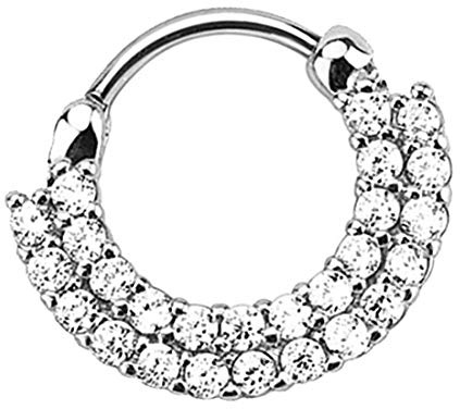 Taffstyle Piercing Clicker Ring Doppel Kristall für Ohr Nase Intim Septum
