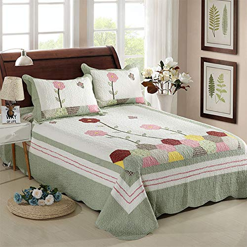 KJHG Couvre Lit Matelassé De Luxe 230X250 Dessus De Lit 2 Personnes Patchwork Couvre Lit De Boutis Coton Couverture avec 2 Taies d'oreiller Parures De Lit 2 Personnes,JJ-230X250CM