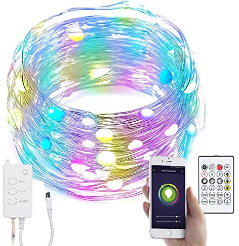 Luminea Home Control Lichterkette mit Musik: RGB-LED-Lichterdraht mit Musik-Steuerung, WLAN und App, USB, 10 m (Lichterkette musikgesteuert, LED musikgesteuert, TUYA)