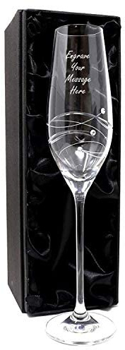 Regalo Personalised Engraved Diamante Champagne Flute | Custom Laser Engraved with Any Name or Message | Prosecco Glass with Crystal Stem Detail | Approx. 26.5cm x 5.5cm (Silk Lined Gift Box)