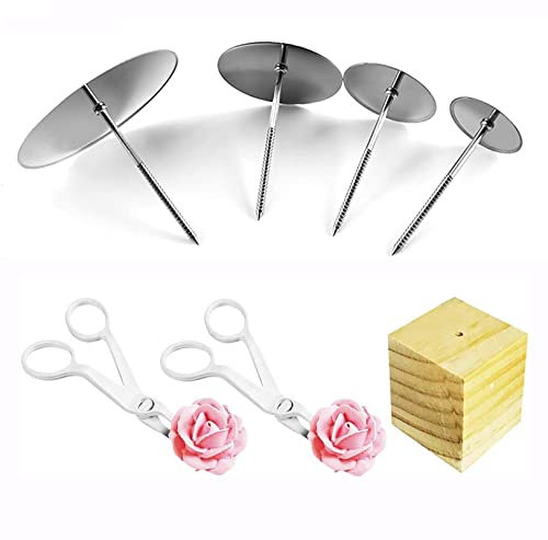 Cake Nail & Lifter Set - 7 Pcs, Decorating Tool Kit with Flower Nails, Needles & Icing Flowers