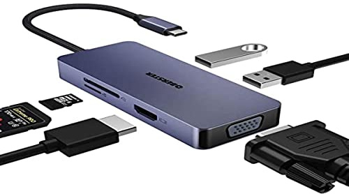 OBERSTER Hub USB C, 6 en 1 USB C Adaptador HDMI VGA Dual Monitor USB C con 4k HDMI, VGA, USB A, USB 2.0, Lector de Tarjetas SD/TF Multipuerto USB C Dock para MacBook Pro/Air, DELL/HP/Lenovo (HB101)