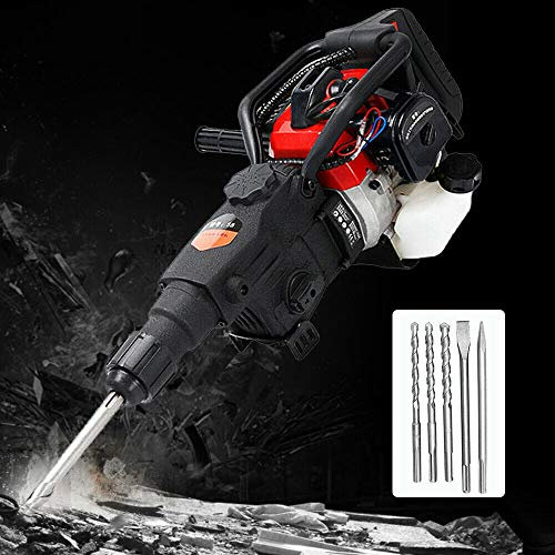 KinHall 1800W Abbruchhammer Stemmhammer 2 Takt Benzin Abbruchhammer Meißelhammer 3 Bohrer 1 Spitzmeißel 1 Flachmeißel Betonhammer Benzinhammer Vorschlaghammer