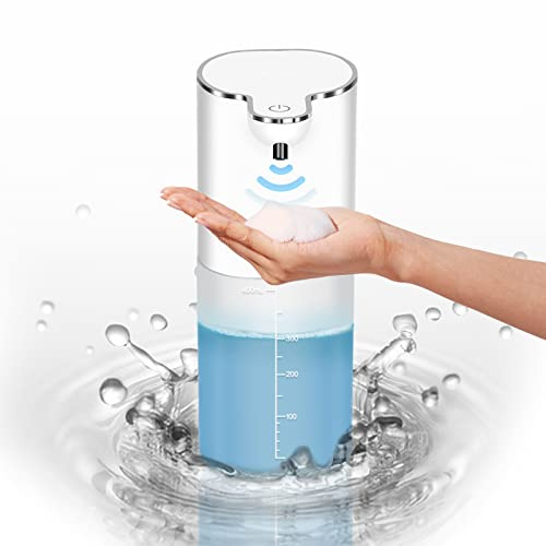Dispensador de Jabón Automático Suspensión,400 ml, Dispensador de Jabón Recargable Automático, 4 Niveles Ajustables, Grado IPX5 a Prueba de Agua，Dispensador Jabon Baño y Cocina P9 Espuma