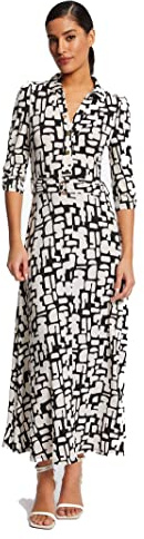 Morgan Robe Longue évasée imprimé Abstrait Off White/Noir 44